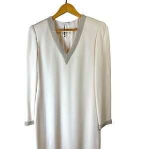 David Hayes Vintage 100% Silk Long White Gown Embellished Neckline Size: 6